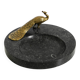 Beautiful, large black granite valet tray featuring a brass peacock, circa