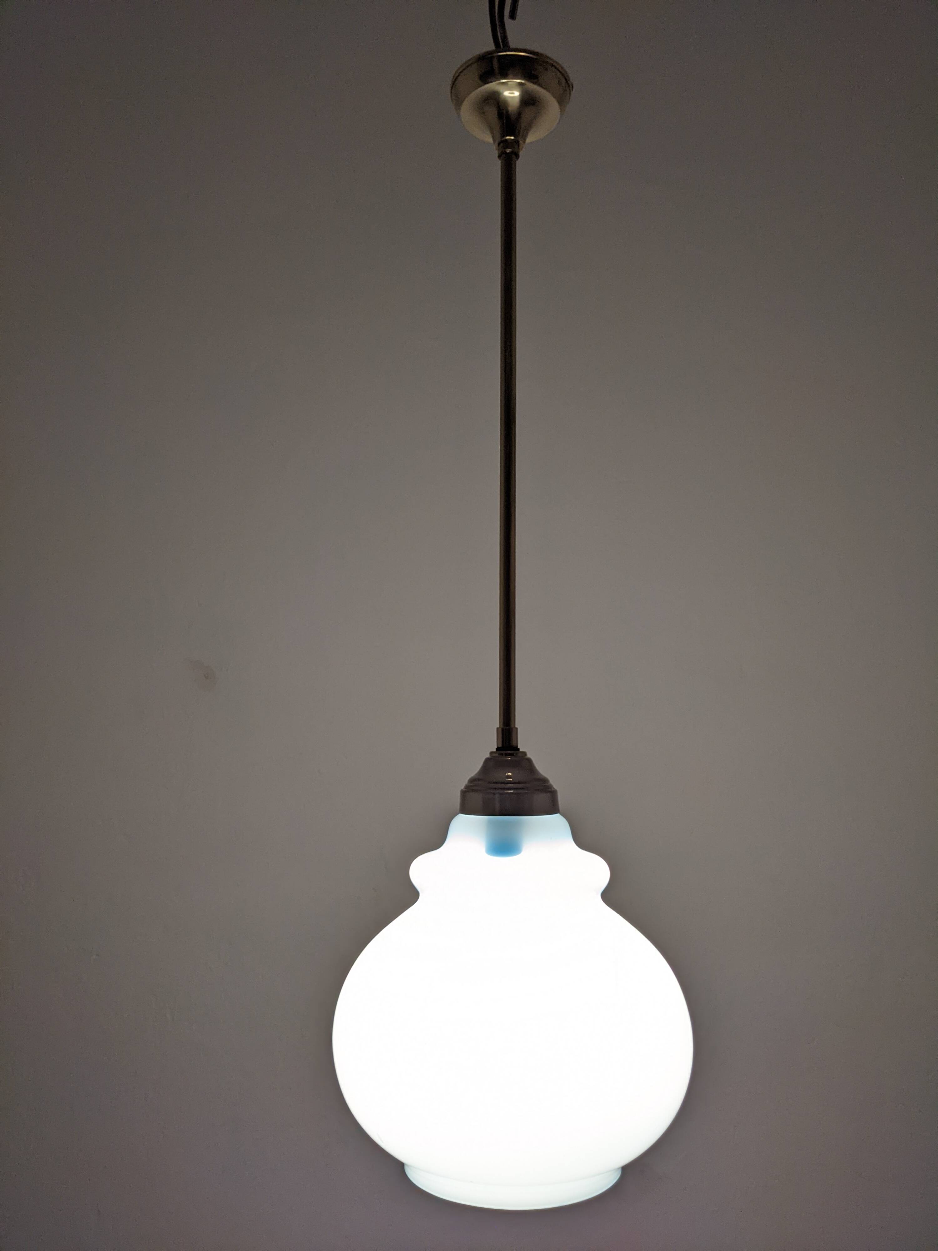 Art Deco style pendant lamp in brass and blue opaline