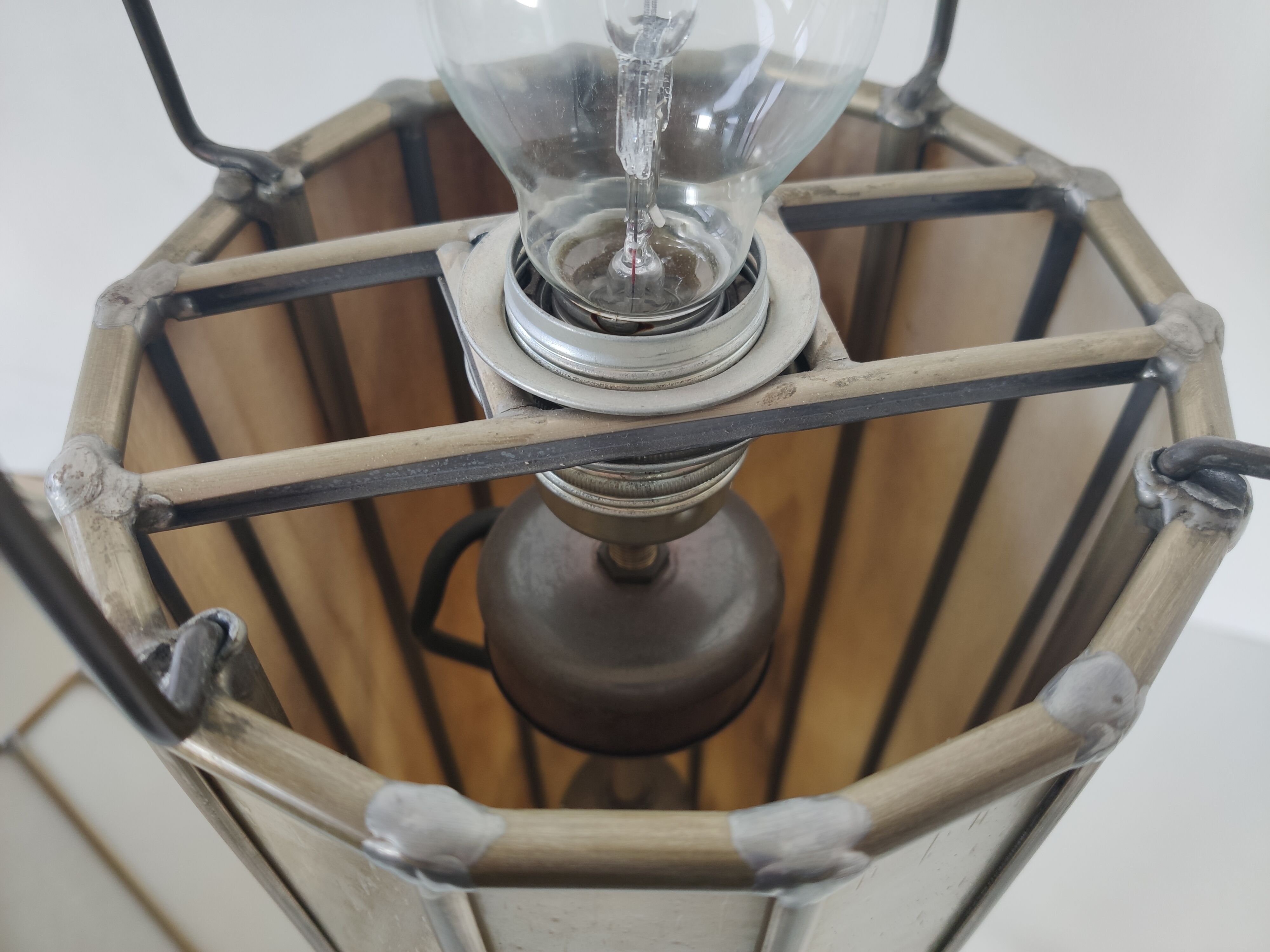 Vintage glass and metal lamp, 70s