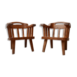 Pair of danish solid pine mid-century organic easy armchairs