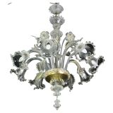 Wonderful large size Venetian chandelier, transparent and gold Murano glass