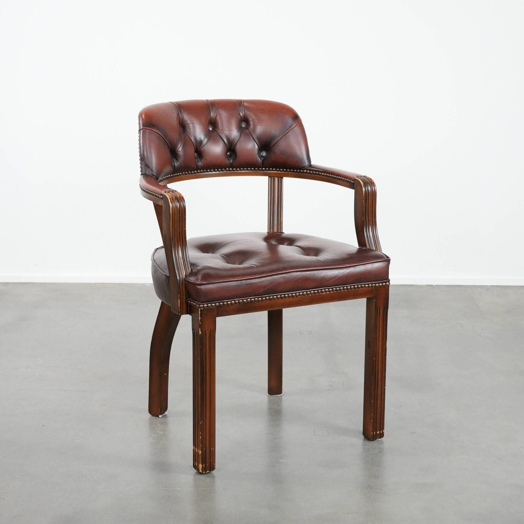 Brown cowhide leather Chesterfield desk/dining/side chair in English style