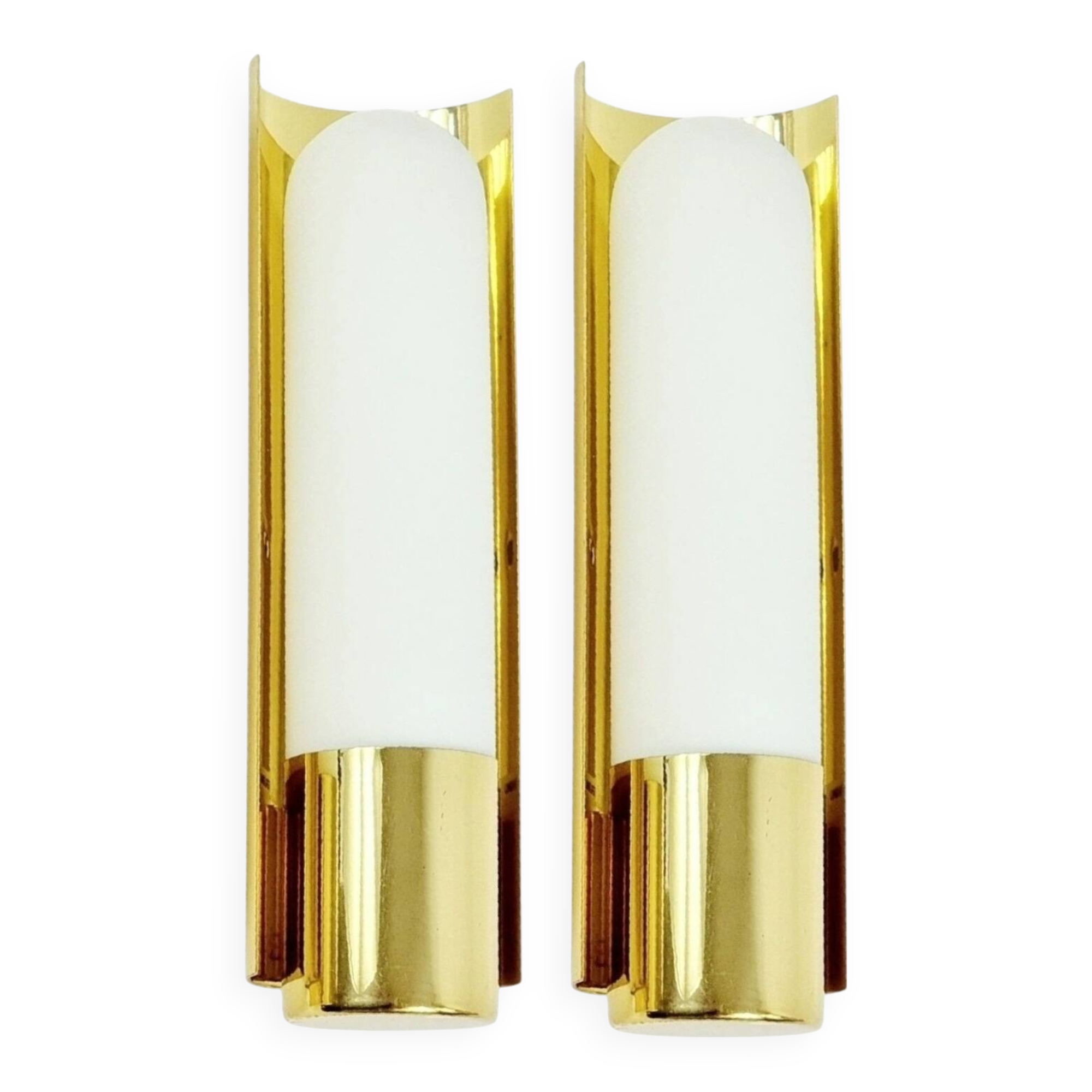 Pair of Hollywood Regency Wall Lights Brass & Opaline Glass Limburg, 1970s