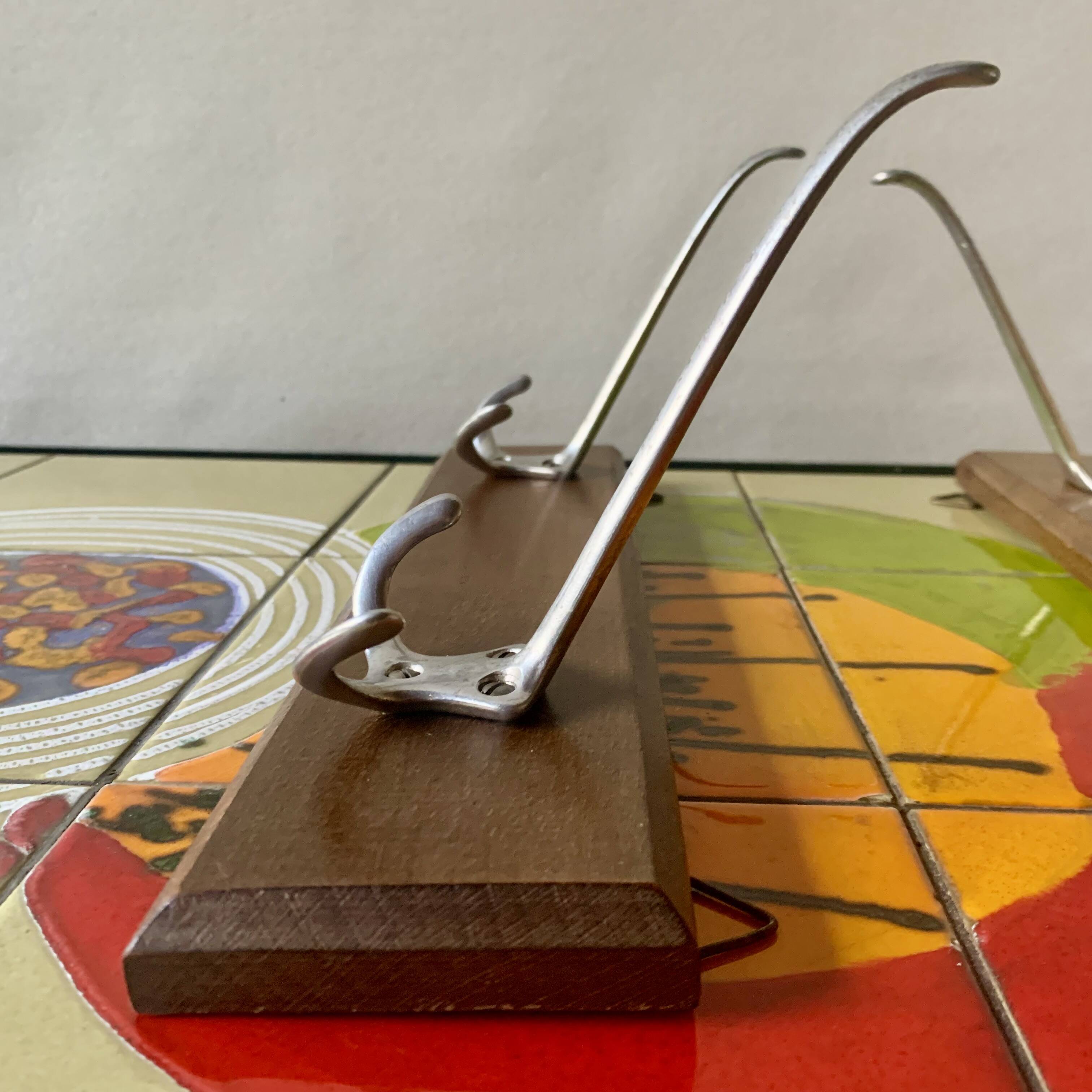 Pair of vintage wooden wall coat racks - double coat hook