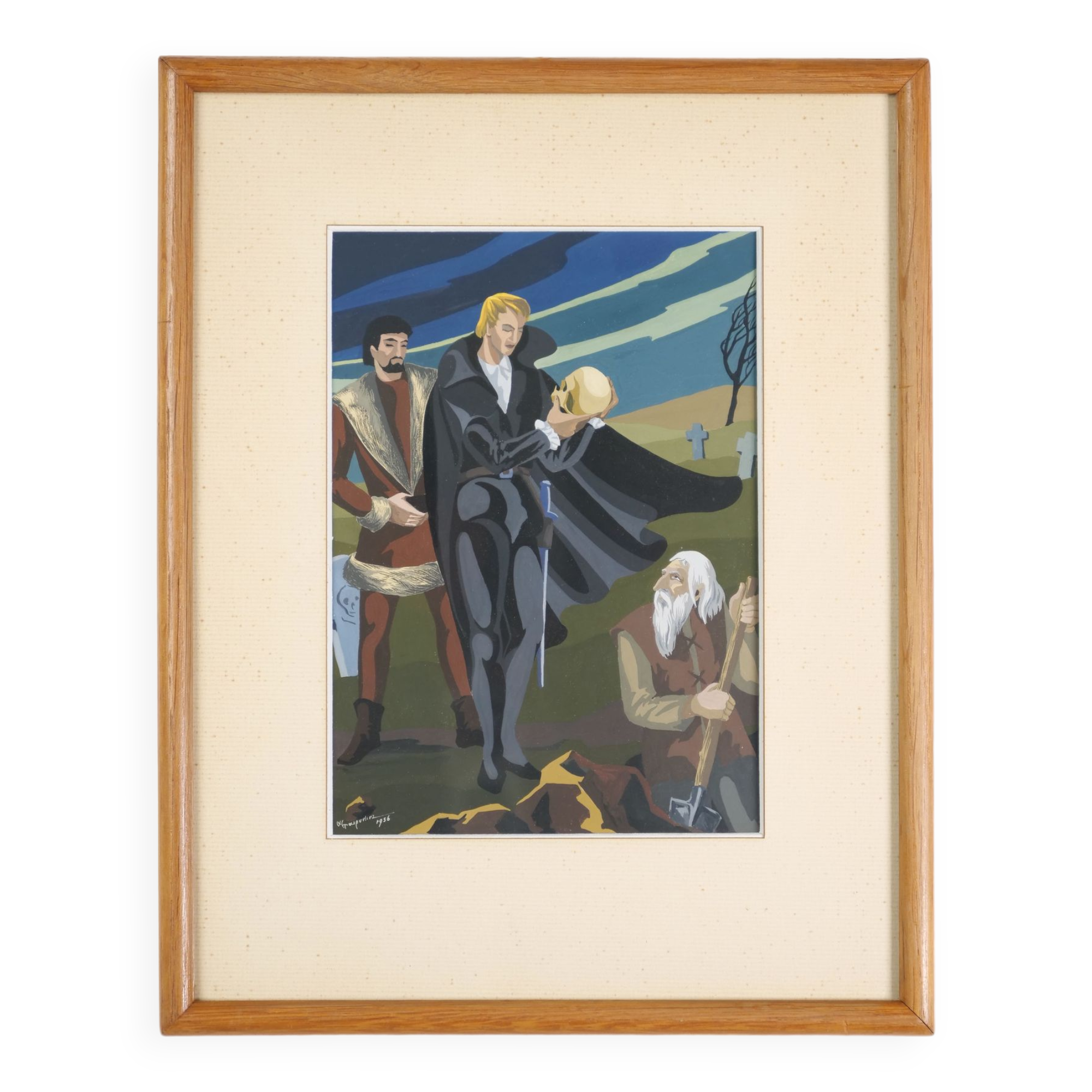 Gouache illustration art dramatiques signée Masqueliez 1956