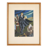 Gouache illustration dramatic art signed Masqueliez 1956
