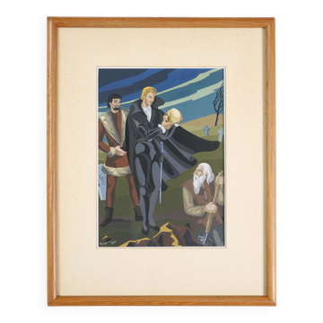 Gouache illustration dramatic art signed Masqueliez 1956