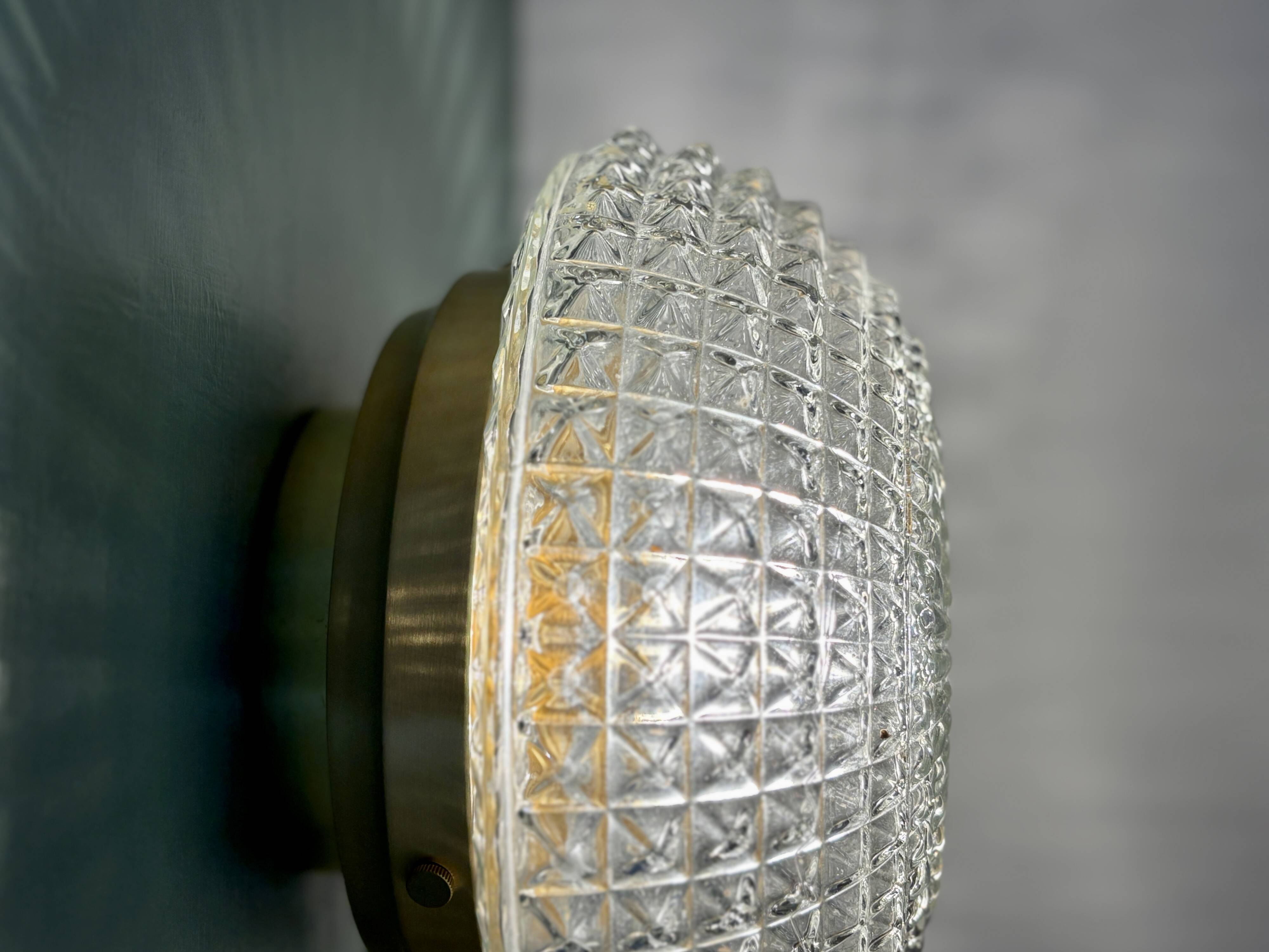 Vintage globe wall or ceiling light in molded diamond-point glass