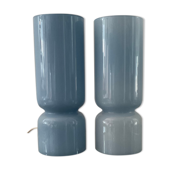 Pair of vintage lamps in blue glass