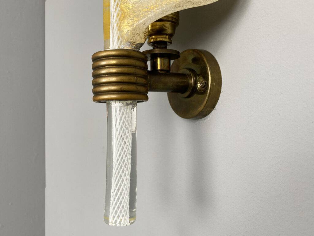 Pair of glass sconces, leaf design, by Andre Arbus for Veronese made by Barovier & Toso, Italy, 1950s