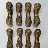 Set of 8 bronze knife holders handcrafted African ethnic tribal art