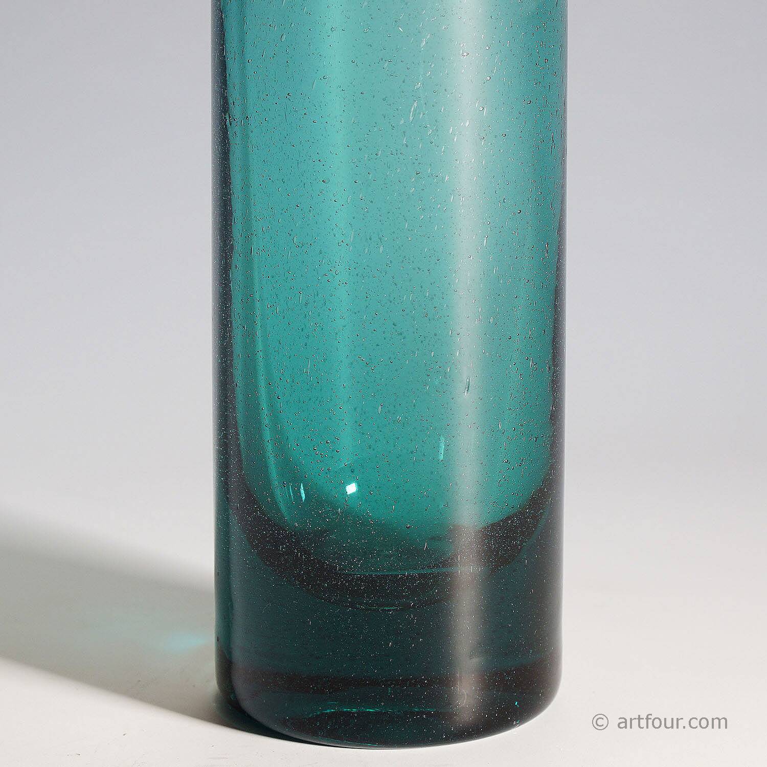 Vintage glass vase in petrol colour by Ichendorfer Glassworks circa 1960.