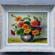 Oil on panel by S.Picquet bouquet of flowers still life XXe