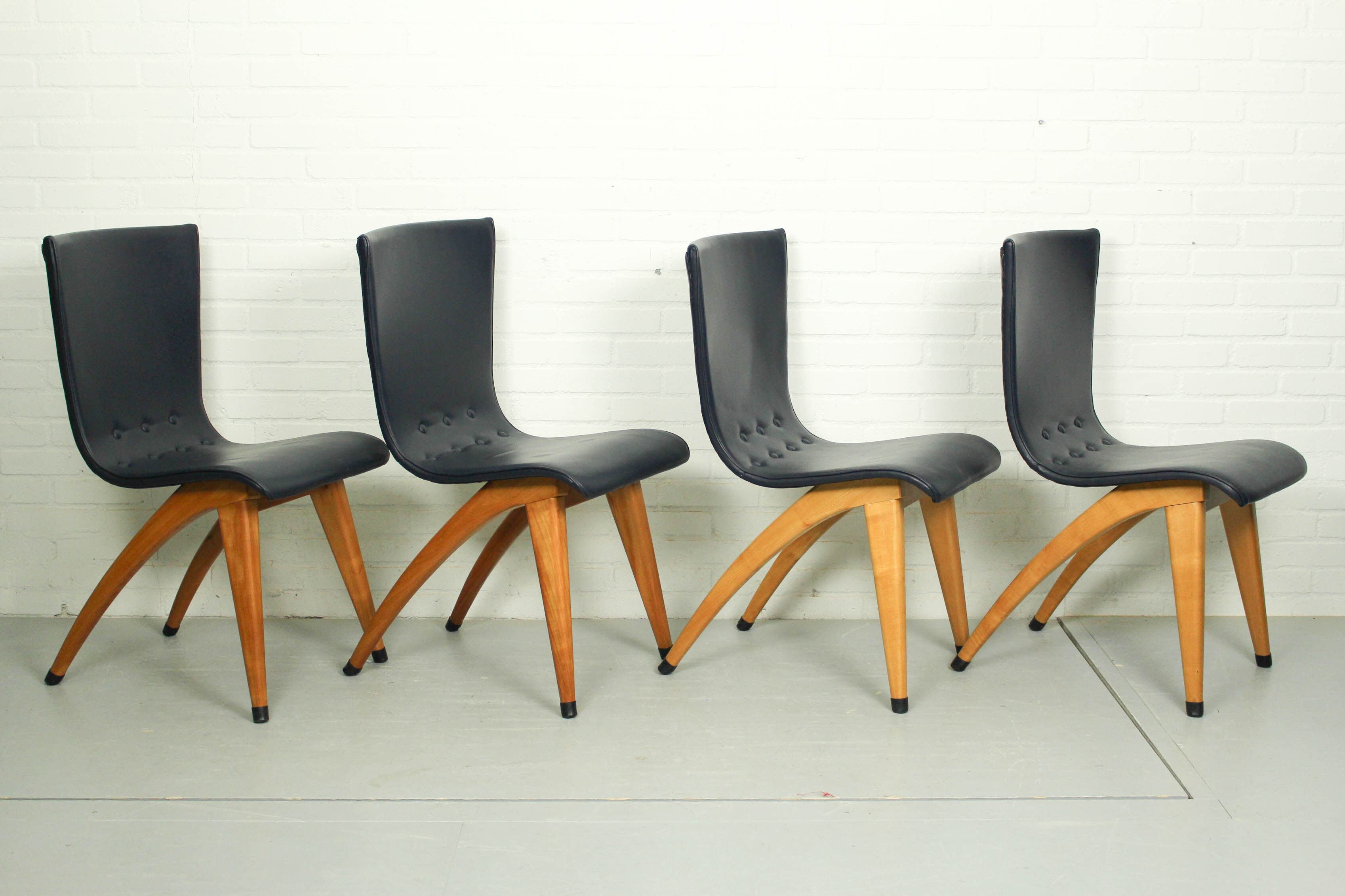 Set of 6 Cor van Os leatherette dining chair model Swing, 1960s