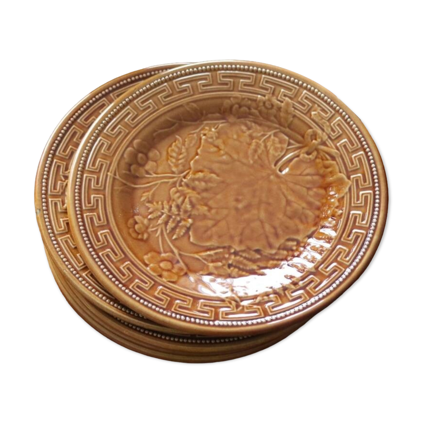 6 dessert plates barbotines leaves giens