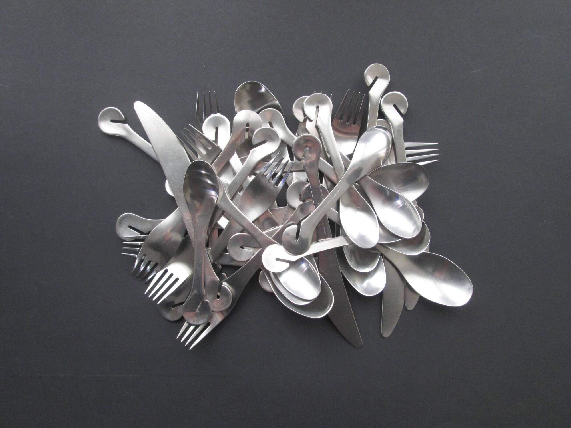 Danish modernist stainless steel 31 pc  EASY monobloc 1960s flatware cutlery set by Lundtofte