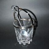 Vintage molded glass ice bucket and chrome ice cube spoon