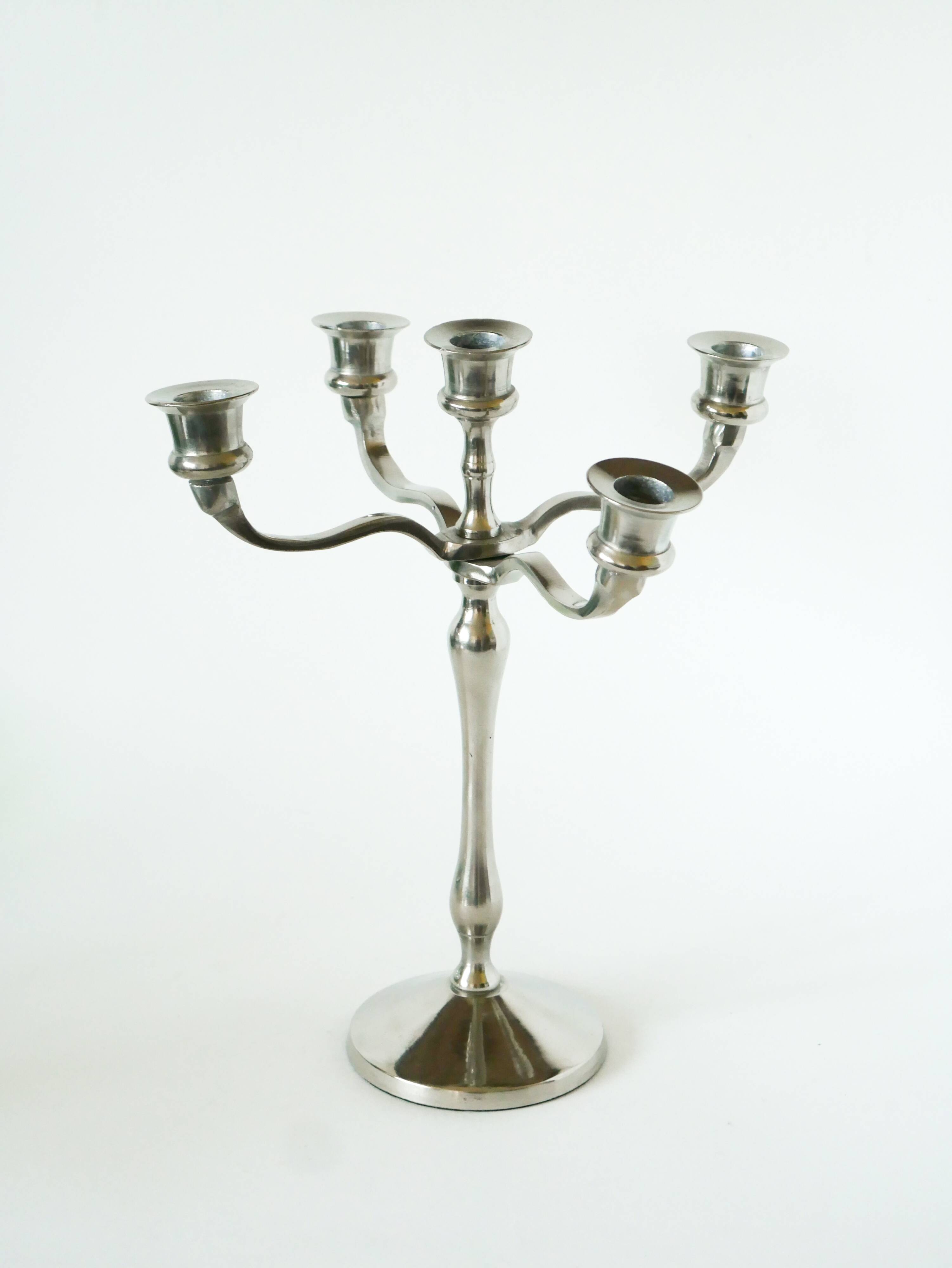Vintage chrome metal candlestick - 32 x 28 cm