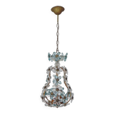 Suspension decorated with 42 blue and clear crystal flowers, Maison Baguès style, 1930s.