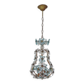 Suspension décorée de 42 fleurs en cristal bleu et transparent, style Maison Baguès, années 1930