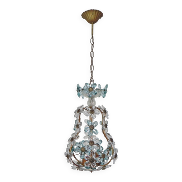 Suspension decorated with 42 blue and clear crystal flowers, Maison Baguès style, 1930s.