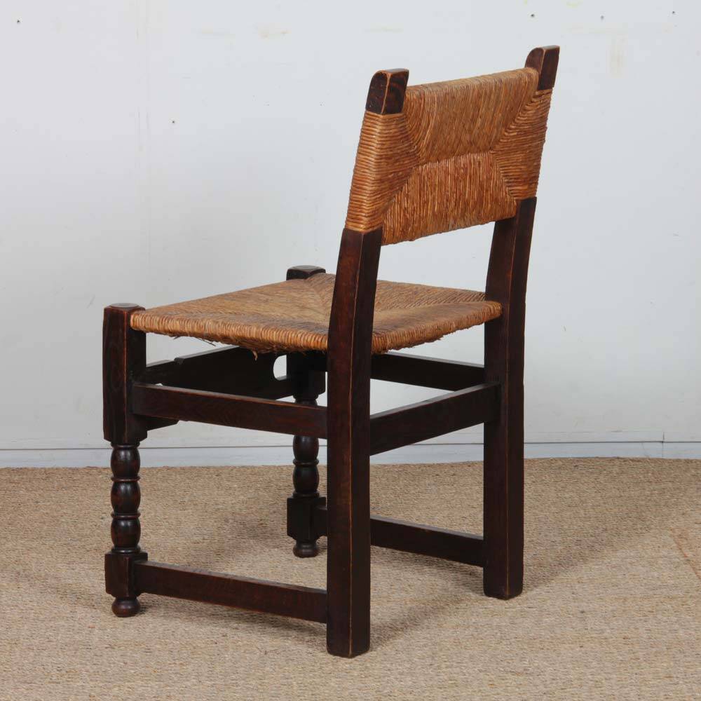 Rush seat chair in solid wood, French craftsmanship, 1940.