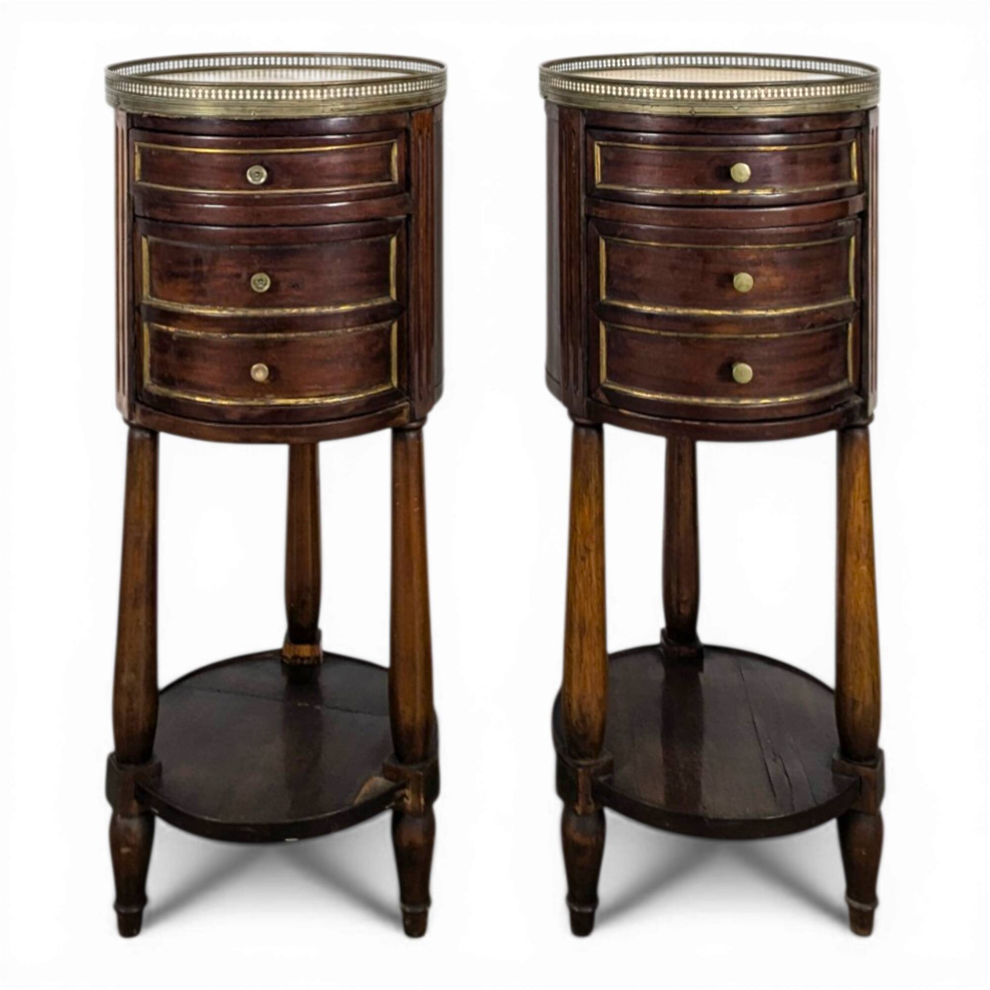 Pair of Louis XVI style bedside tables with a gallery.