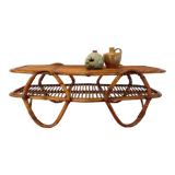 Coffee table with magazine tray in vintage rattan from the 60s