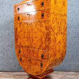 Secrétaire de forme tulipe ou lyre Art Déco en loupe de bois clair en loupe de bois clair