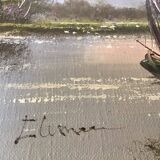 Tableau paysage Hollandais huile sur toile signée