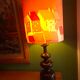 Vintage 70s lamp with a silk shade.