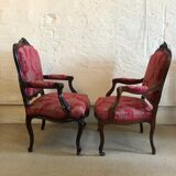 False pair of Louis XV style armchairs, nineteenth century