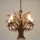 Vintage Hollywood Regency Wheat Sheaf Gold Gilt Metal 5 Light Chandelier