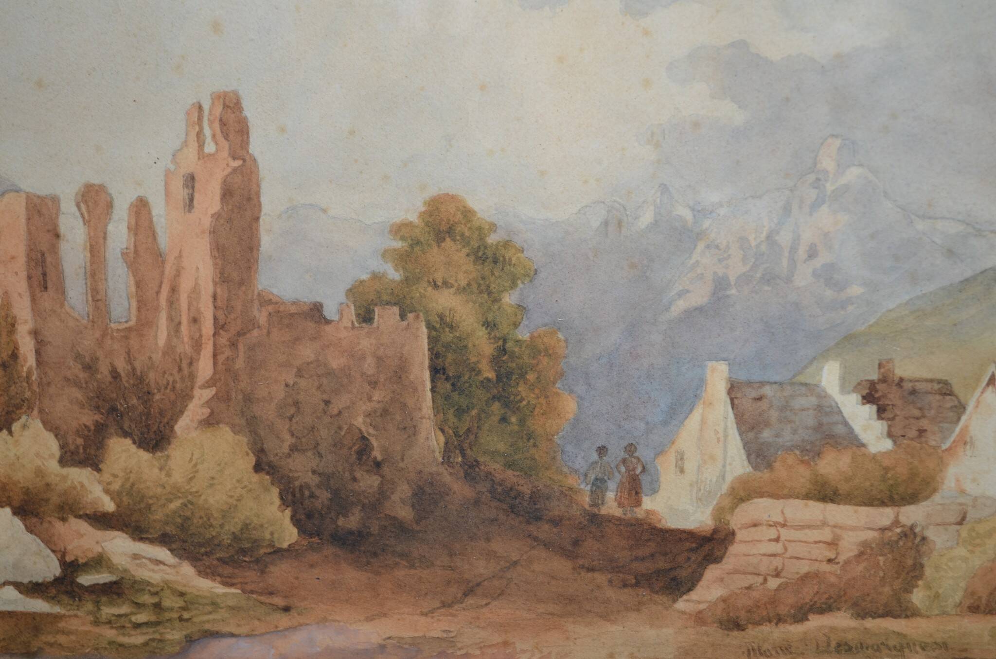 French School of the early 20th century “The Ruins” Watercolor