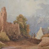 Ecole Française du début du XXème siècle  « Les ruines »  Aquarelle