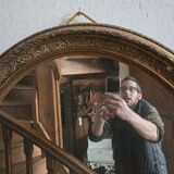 Antique oval mirror – Carved and gilded wooden frame – Napoleon III period