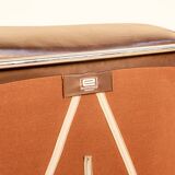 Pair of brown leather low chairs by Europoltrona 70's