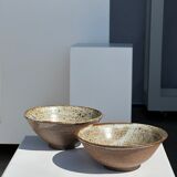 Duo of ceramic bowls interior glazed exterior matt raw earth