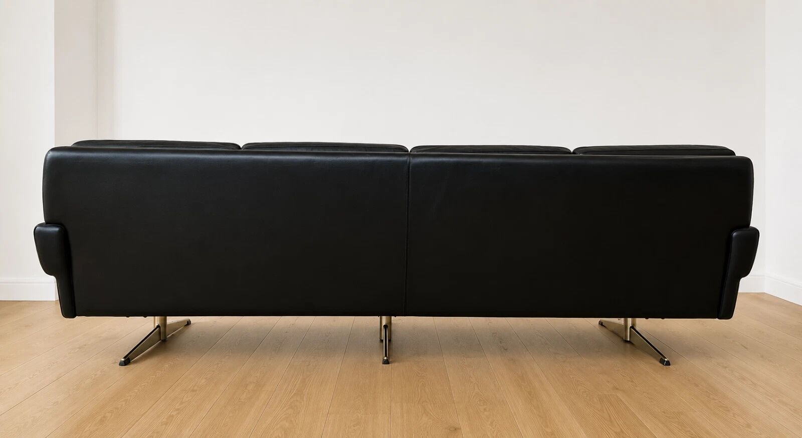 Vintage Danish Svend Skipper 4 person sofa in black leather and chrome