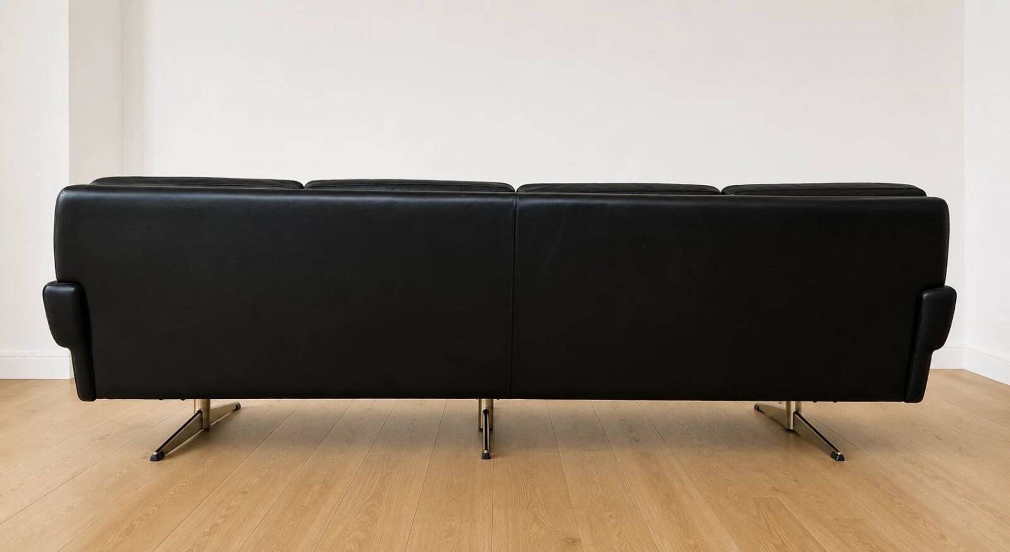 Vintage Danish Svend Skipper 4 person sofa in black leather and chrome