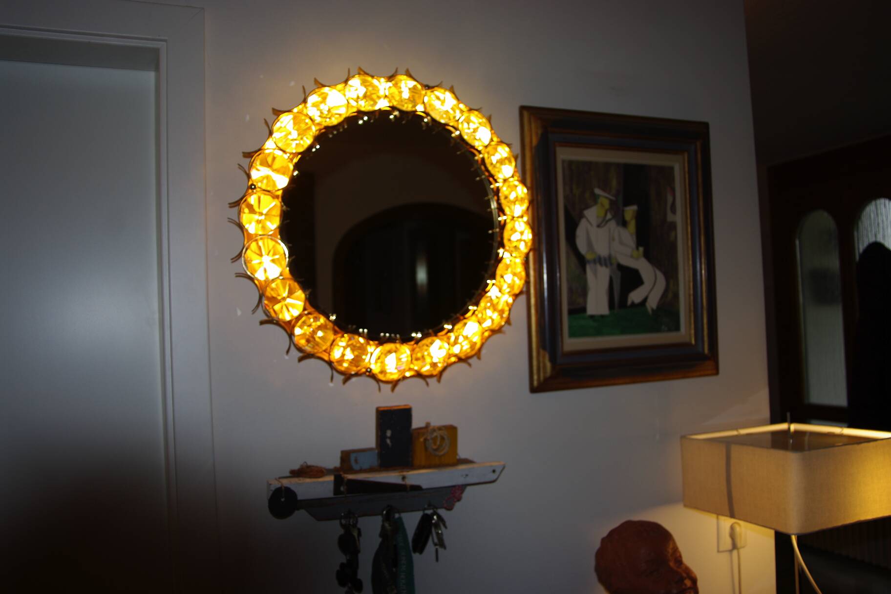 Vintage circular mirror in gold brass by christoph palma austria 1960