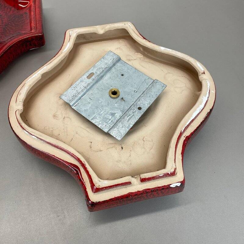 Red ceramic fat lava wall lamps by Hustadt Lights, Germany, 1970s, set of 2