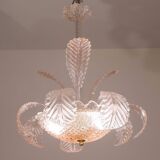 Lustre Art Déco rose Barovier e Toso, verre de Murano, années 1950
