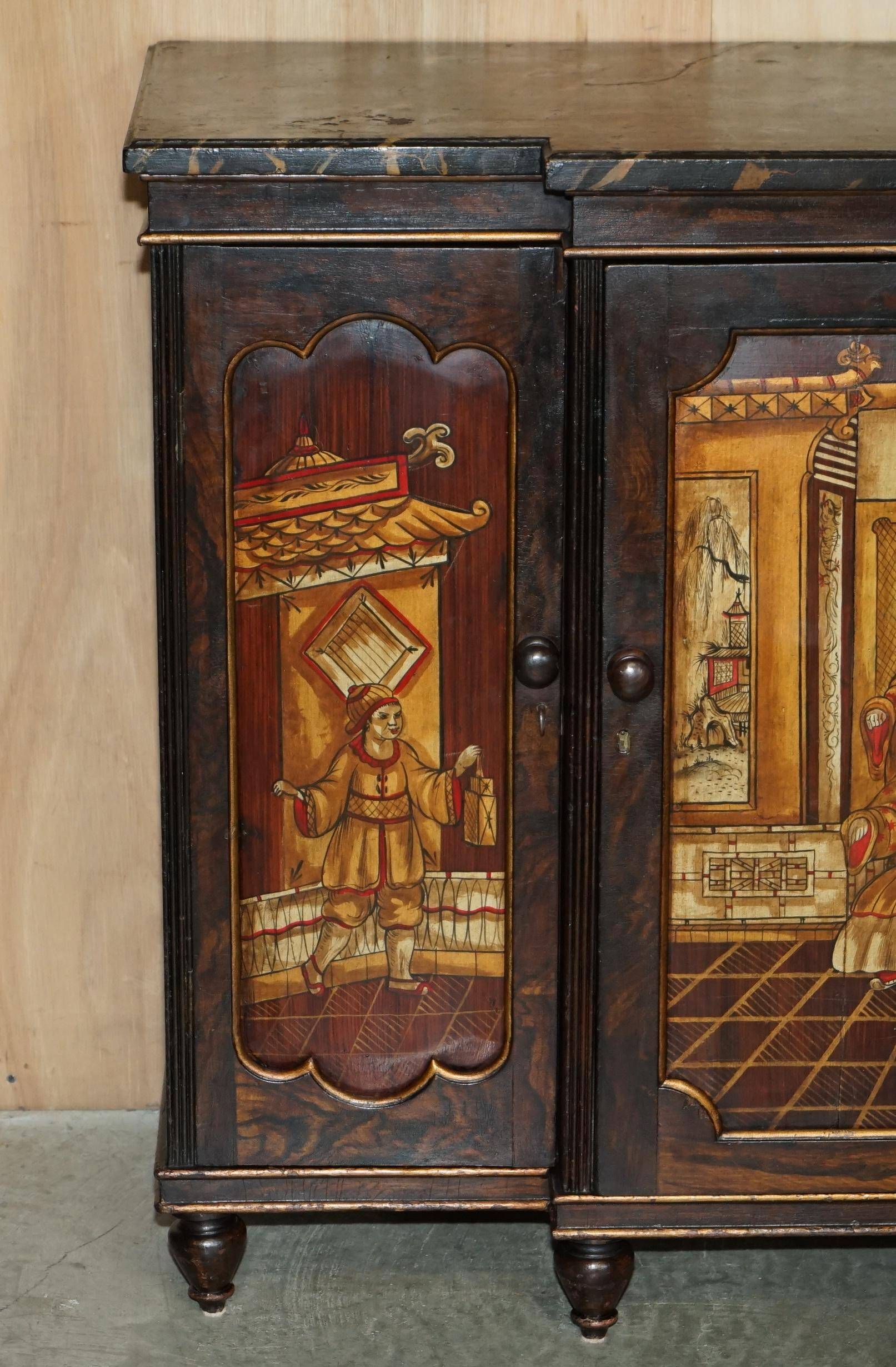 Regency 1810 library buffet in simulated hardwood with Chinese decoration.
