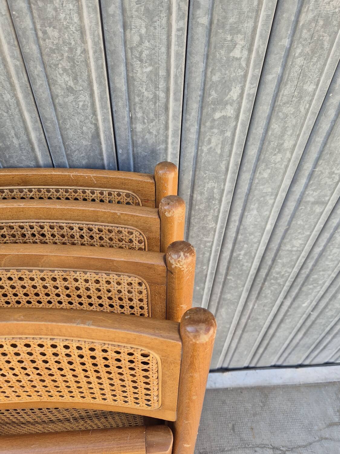 Set of 4 vintage Italian folding chairs in cane 1970s