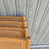Set of 4 vintage Italian folding chairs in cane 1970s