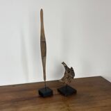 Set of 2 wooden sculptures on base
