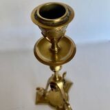 Pair of bronze tripod candlesticks,