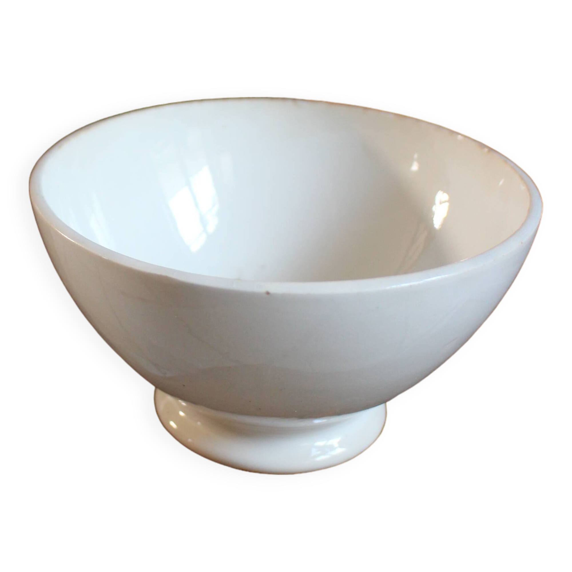 White earthenware bowl on foot Digoin Sarreguemines