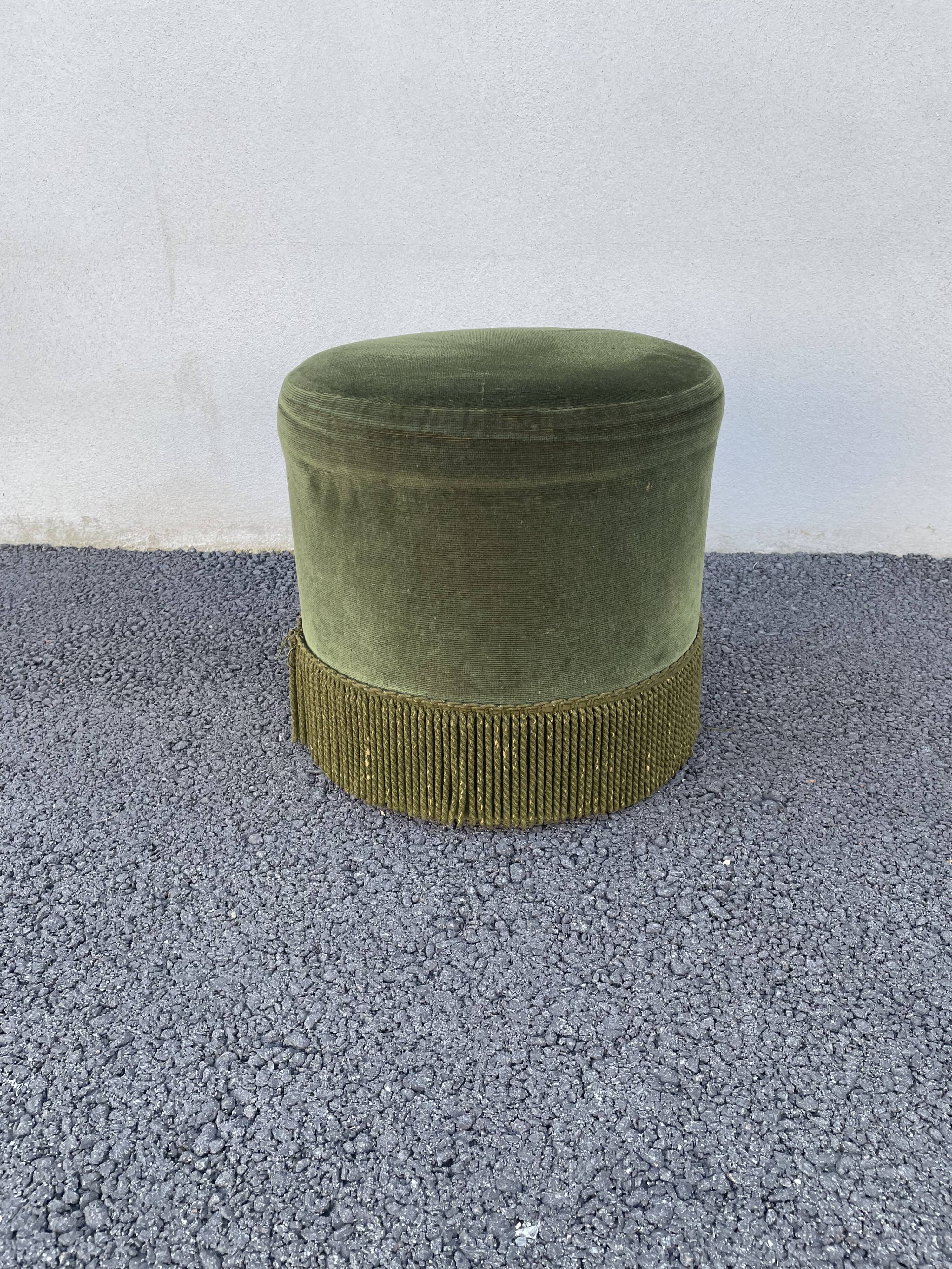 Green velvet pouf
